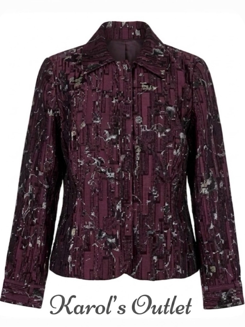 ERIN Floral Print Collared Blazer, Women’s M, Burgundy Black Silver